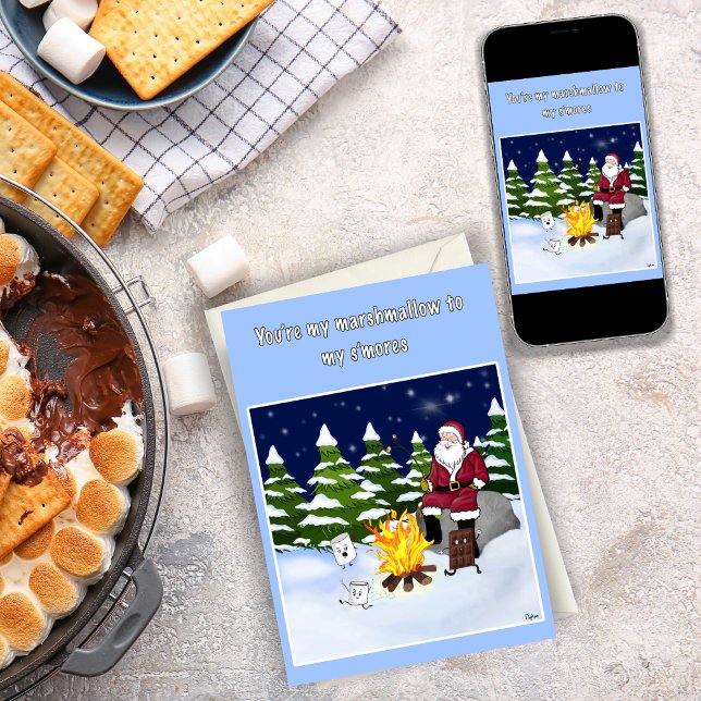 Carte Père Noël drôle et Noël S'mores (Spread S'more cheer! 🎅🍢 Our adorable Santa card with marshmallows will make everyone smile! 🎄🎁)