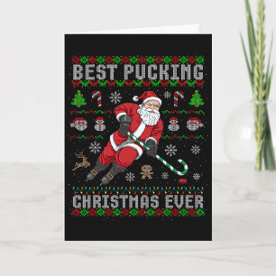 Carte Père Noël drôle Noël laid Hockey sur glace Meilleu