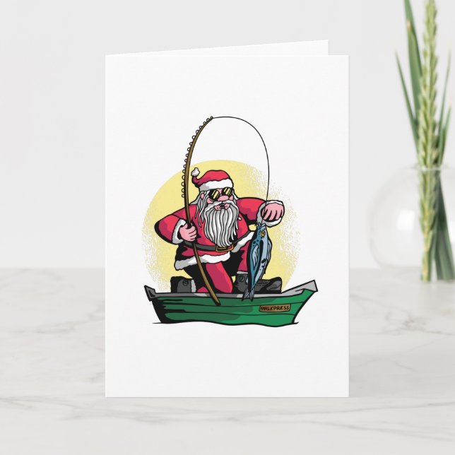 Carte Père Noël drôle pêche cadeau poisson de Noël (Devant)