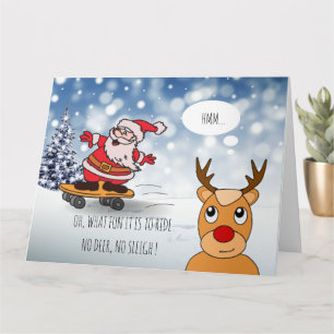 Carte Père Noël drôle skateboard humour de Noël hiver