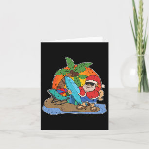 Carte Père Noël drôle surfeur Hawaïen Noël au coucher du