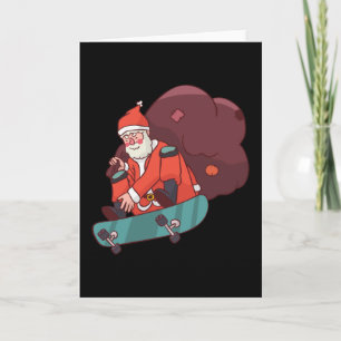 Carte Père Noël en skateboard à Noël