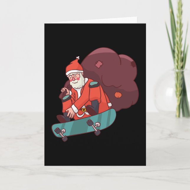 Carte Père Noël en skateboard pour Noël (Devant)
