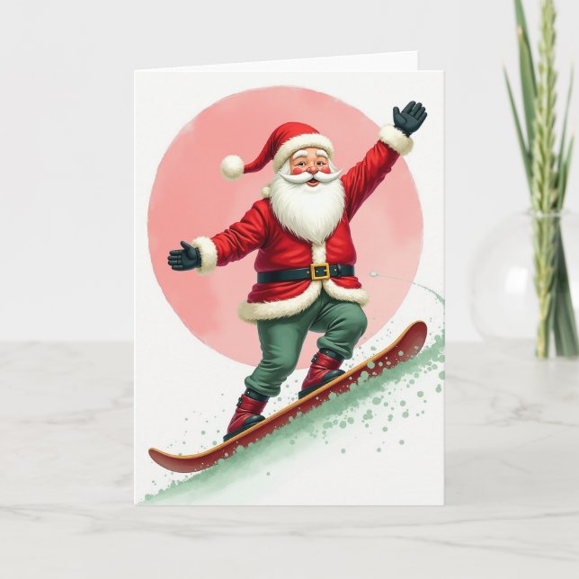 Carte Père Noël en snowboard (Devant)