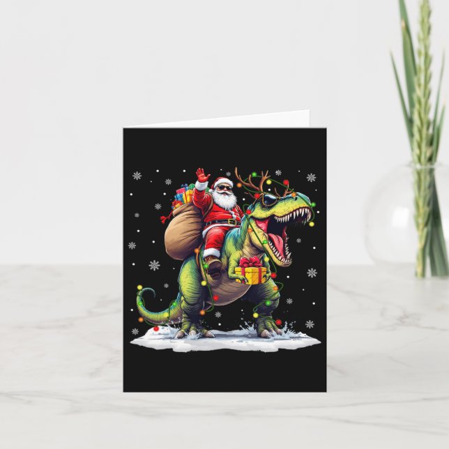 Carte Père Noël équitation Dinosaur T Rex Christmas Boys (Devant)