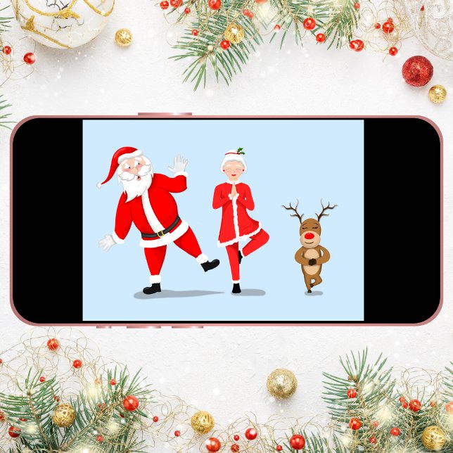 Carte Père Noël Essaie De Faire Du Yoga Avec Mme Claus & (Santa working on doing the tree pose!)