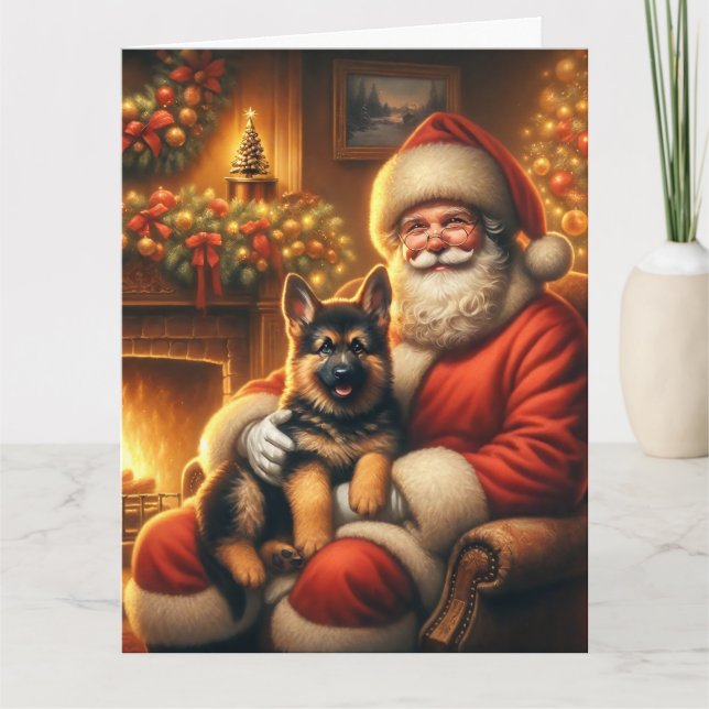Carte Père Noël et allemand Shepherd Puppy Noël (Devant)