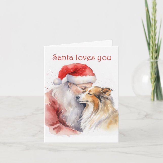 Carte Père Noël et Sheltie (Devant)