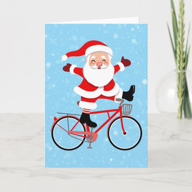 Carte Père Noël fait du vélo (Devant)