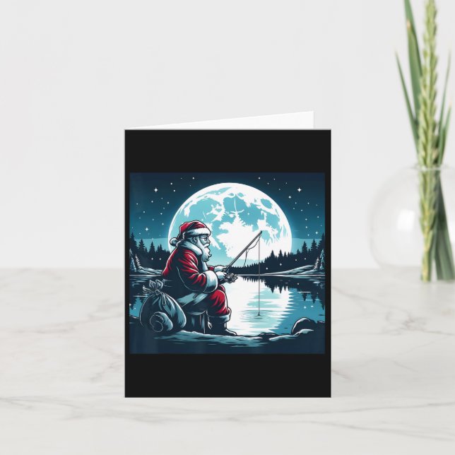 Carte Père Noël Fishing Noël Noël Pêcheur Fisher Moon (Devant)