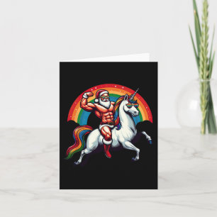 Carte Père Noël gay chevauchant une licorne montre ses m