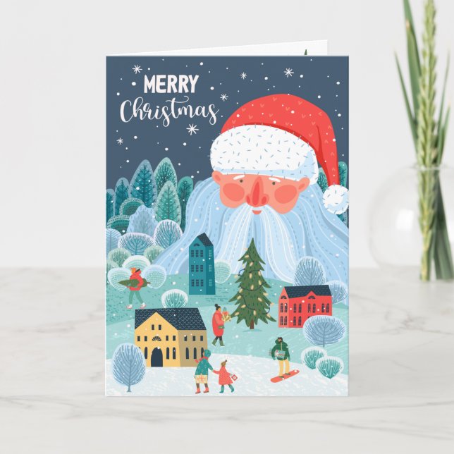 Carte Père Noël géant supervise Noël en ville (Devant)