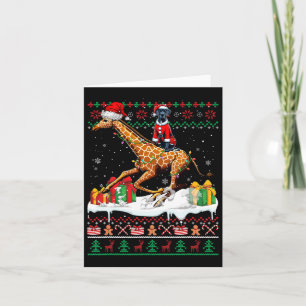 Carte Père Noël Great Dane Riding Giraffe Sweat de Noël