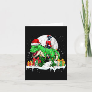 Carte Père Noël Great Dane Riding T-rex Propriétaire de 