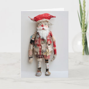 Carte Père Noël Groovy Poupée Art Fibre Couture Broderie