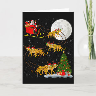 Carte Père Noël Guépard Traîneau Volant Drôle Magique No