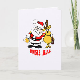 Carte Père Noël ivre avec des rennes ivres Bingle Jells