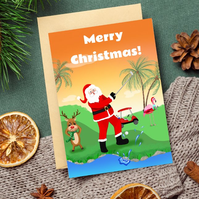 Carte Père Noël Jouant À L'Eau Dangereuse En Floride Gol (A great funny Christmas card to send to a golfer!)