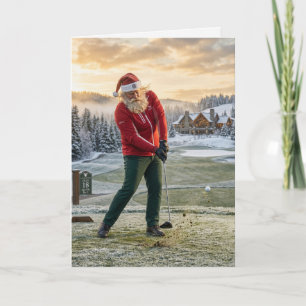 Carte Père Noël jouant au golf Noël drôle