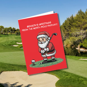 Carte père Noël jouant au golf sur green noël