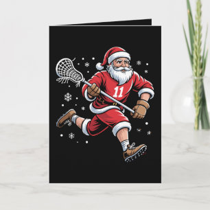 Carte Père Noël jouant au lacrosse Noël Vacances neige N