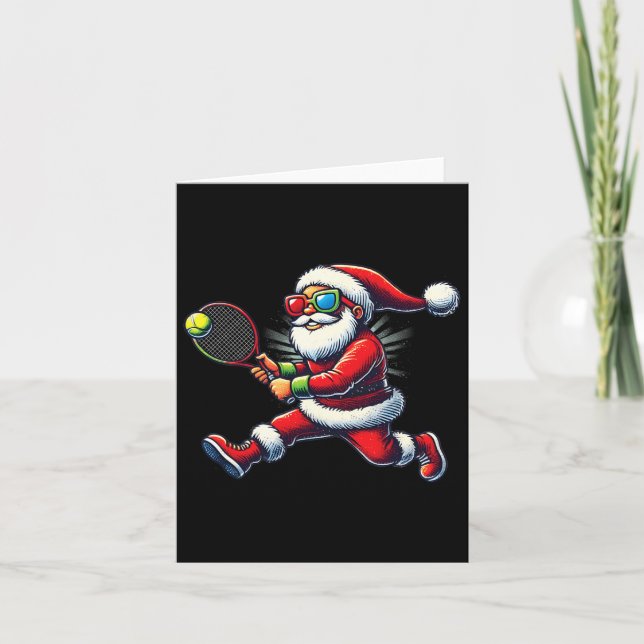 Carte Père Noël jouant au tennis Jeu Raquette de tennis  (Devant)