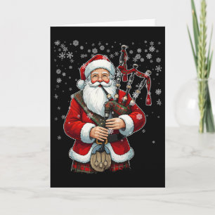 Carte Père Noël jouant de la cornemuse - Joueur de corne