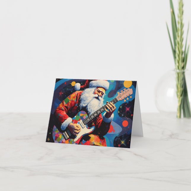 Carte Père Noël Jouer de la guitare (Devant)
