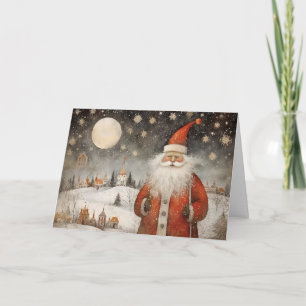 Carte Père Noël joyeux et fantaisiste dans un village en
