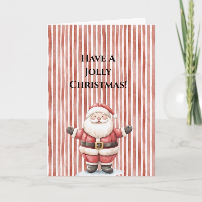 Carte Père Noël joyeux rayures rouges Noël (Devant)