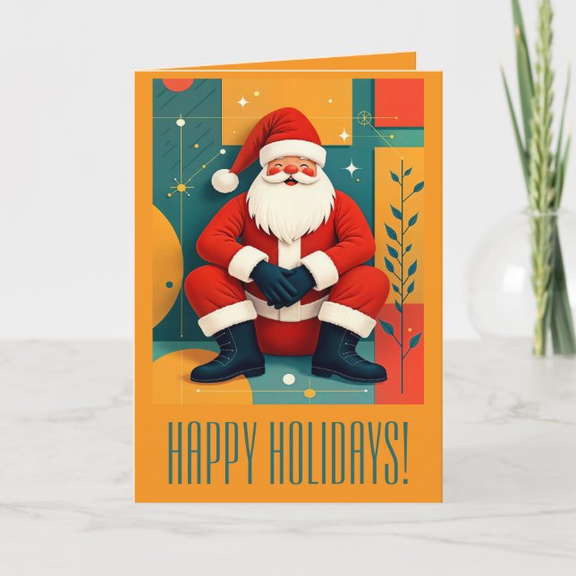 Carte Père Noël kitsch moderne du milieu du siècle (Devant)