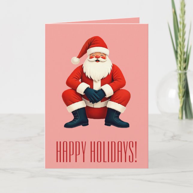 Carte Père Noël kitsch moderne du milieu du siècle (Devant)