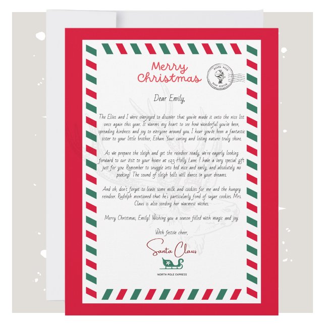 Carte Père Noël Lettre Personnalisée pour Enfants (Personalized Santa Letter Christmas Card for Kids)