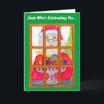 Carte père Noël Lighting Menorah<br><div class="desc">Cette carte est ornée d'une jolie photo géante de Père Noël illuminant les bougies de la menorah.</div>