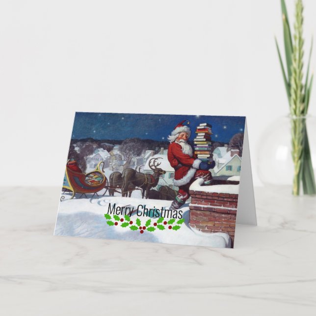 Carte Père Noël livrant un chargement de livres par Wyet (Devant)