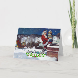 Carte Père Noël livre une cargaison de livres par Wyeth