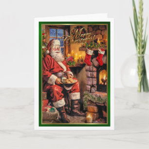 Carte Père Noël manger des cookies