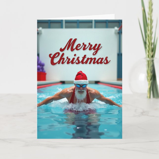 Carte Père Noël natation joyeux Noël (Devant)