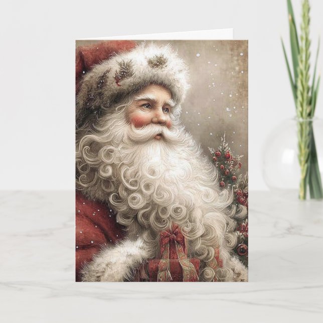 Carte Père Noël nostalgique Joyeuses Fêtes Pliées (Devant)