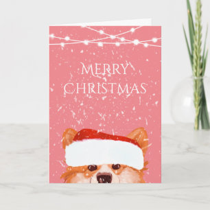Carte père Noël Orange Corgi Joyeux Noël rose