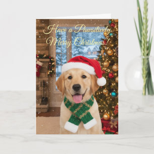 Carte Père Noël Paw Christmas-Cute Golden Retriever Salu