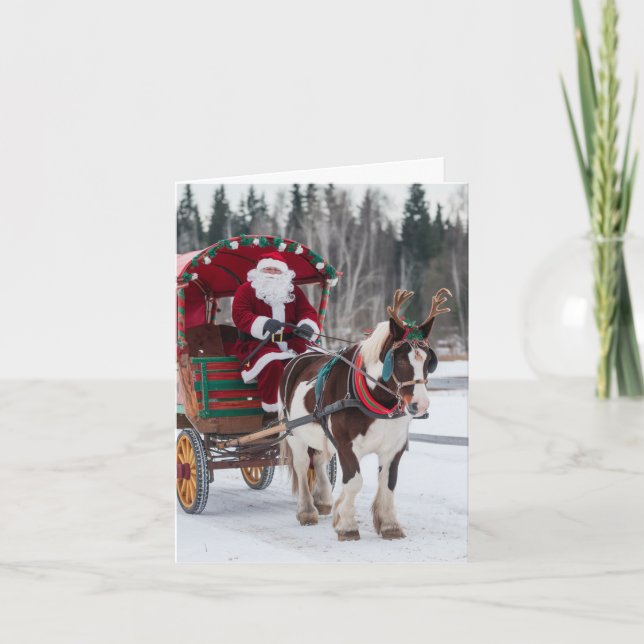 Carte Père Noël Pinto Brouillon Cheval Antlers Rouge Ver (Devant)
