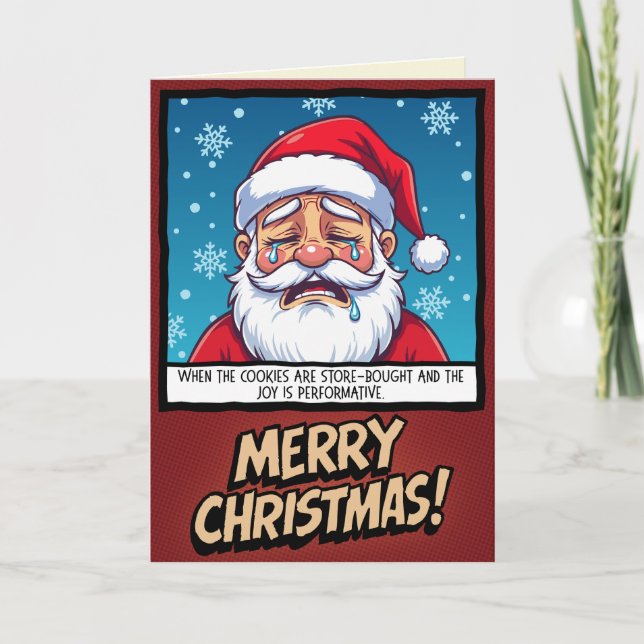 Carte Père Noël pleurant Noël drôle (Devant)