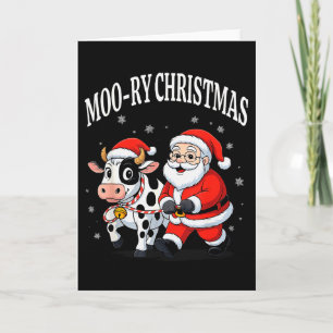 Carte Père Noël promenant sa vache drôle de Noël Moo-ry