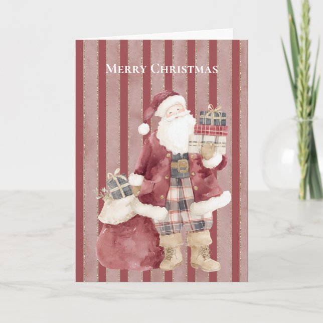 Carte Père Noël rayures rouges Cadeaux Noël   (Devant)