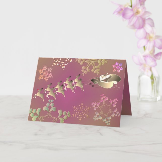Carte père Noël Reindeer et Snowflakes (Orchidée)