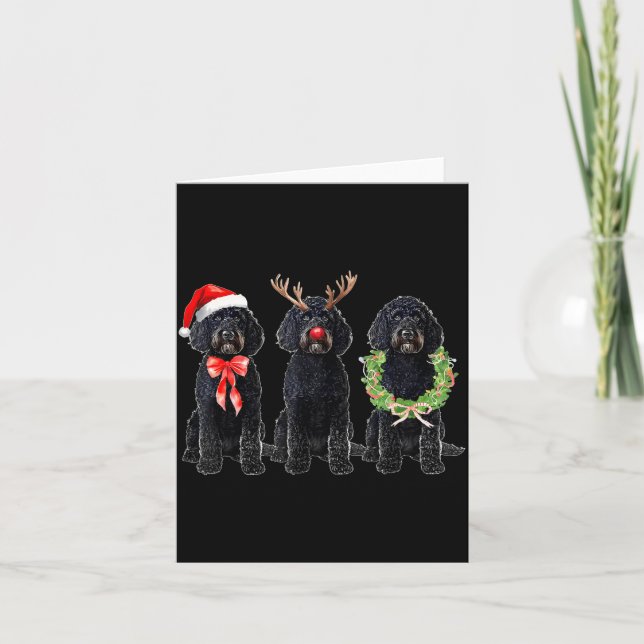 Carte Père Noël Rétro Drôle Chien Goldendoodle Noir Renn (Devant)