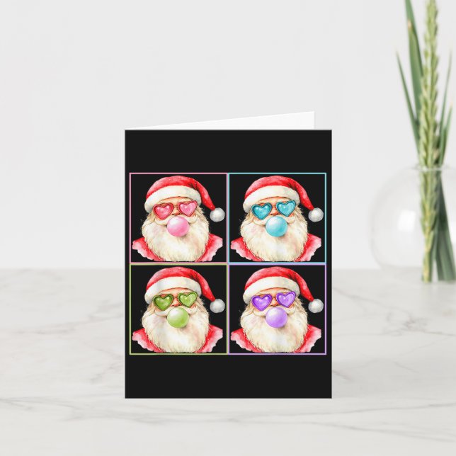 Carte Père Noël Rétro Soufflant Bubble Gum P Art Lunette (Devant)
