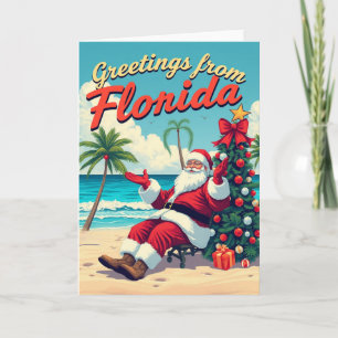 Carte Père Noël Rétro Vintage à la Plage - Floride 