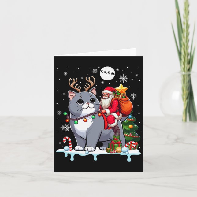 Carte Père Noël Riding Reindeer British Shorthair Xmas T (Devant)